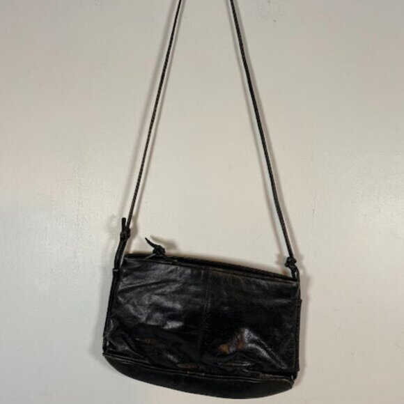 Minimalist Women's Black Genuine Leather Crossbody Bag Small - Picture 2 of 8